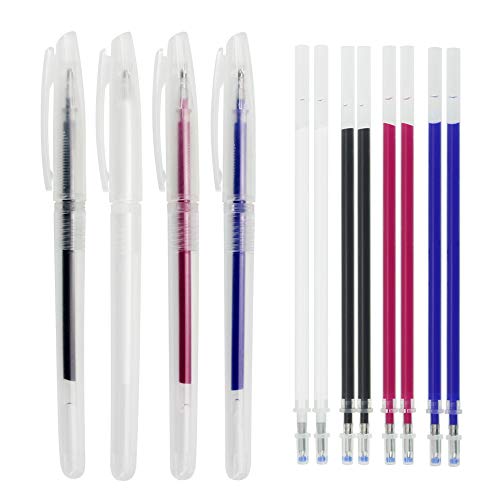 Kbnian 4 Piezas de Bolígrafos Borrables de Calor Rotulador de Tela con 8 Piezas de Recargas de Bolígrafos Reemplazables, Recambios de Boligrafos Borrables para Acolchado y Costura de Tela, 4 Colores