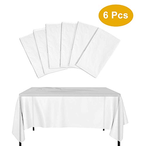 Kbnian 6*Manteles Desechables de Mesa Rectangular de Plástico, Semi-Transparente, Blanco, 137 * 274cm, Ideal para Fiesta de Cumpleaños, Navidad, Ducha de bebé y Boda