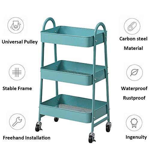 KDBEB 3 Nivel Camarera Cocina con Ruedas,Azul Acero Carros de Almacenamiento para La Compra De Comestibles