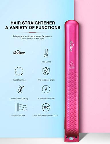 Kealive Planchas del Pelo, Plancha Pelo Profesional para Alisar y Rizar, Placas Flotante de Cerámica, Temperatura Ajustable de 80℃ -230℃, Calentamiento Rápido en 10s, Rosa