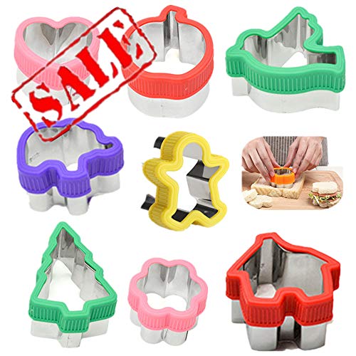 KeepingcooX - Juego de cortadores de sándwiches para niños, 8 piezas, elefante, corazón, manzana, árbol, flores, pan de jengibre, cortador de galletas, molde para galletas, acero inoxidable 304