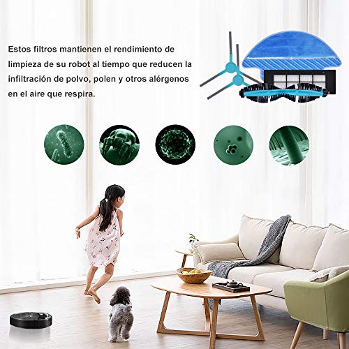 KEEPOW Accesorios de Recambios para Cecotec Conga Excellence 3090 Robot Aspiradora, Pack Familiar de 4 Filtros Hepa + 4 Cepillos Laterales + 2 Mopas + 1 Cepillo Principal