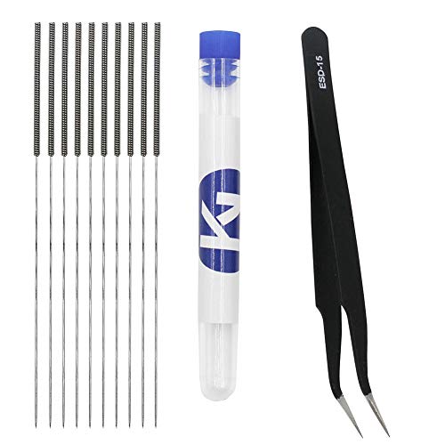 KeeYees Kit de Limpieza de Boquilla para Impresora 3D, 10pcs 0,4mm Agujas Limpiador de Boquillas de Extrusor con Pinzas, Alternativa de Brocas para Impresora 3D