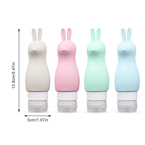 Keilafu Botes Viaje, Botes vacios para Rellenar Gel, 4 Botellas de Viaje de Silicona a Prueba de Fugas, Juego de Botellas de Viaje de Oso Conejo Colorido de 90 ml para líquidos, loción(Conejo)