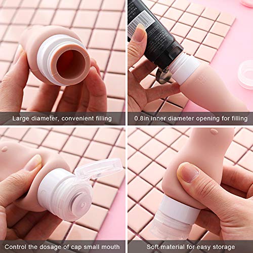 Keilafu Botes Viaje, Botes vacios para Rellenar Gel, 4 Botellas de Viaje de Silicona a Prueba de Fugas, Juego de Botellas de Viaje de Oso Conejo Colorido de 90 ml para líquidos, loción(Conejo)