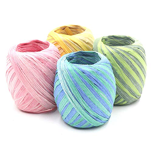 Keleily Cinta de Papel de Rafia, 4 Rollos de Cuerdas de Rafia, Colores Rafia para Hacer Proyectos de Manualidades, Decoración de álbum de Recortes de Flores de Bricolaje 3 cm x 20 m
