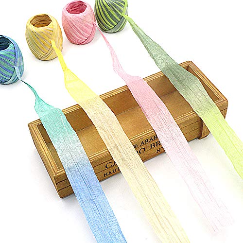 Keleily Cinta de Papel de Rafia, 4 Rollos de Cuerdas de Rafia, Colores Rafia para Hacer Proyectos de Manualidades, Decoración de álbum de Recortes de Flores de Bricolaje 3 cm x 20 m