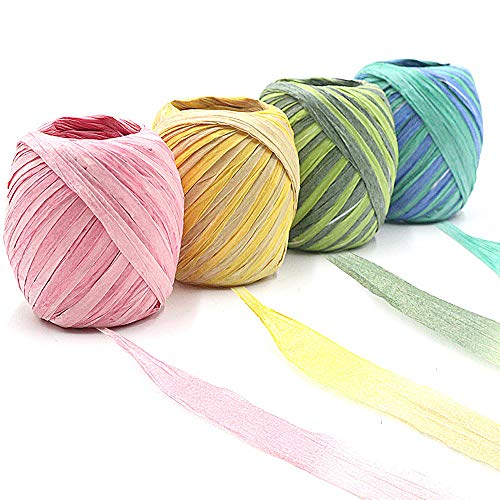 Keleily Cinta de Papel de Rafia, 4 Rollos de Cuerdas de Rafia, Colores Rafia para Hacer Proyectos de Manualidades, Decoración de álbum de Recortes de Flores de Bricolaje 3 cm x 20 m