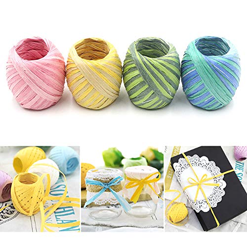 Keleily Cinta de Papel de Rafia, 4 Rollos de Cuerdas de Rafia, Colores Rafia para Hacer Proyectos de Manualidades, Decoración de álbum de Recortes de Flores de Bricolaje 3 cm x 20 m