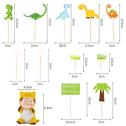 Keleily Dinosaurio Pastel Toppers 12 Piezas de Suministros de Fiesta de Dinosaurios con Lindo Bebé Dinosaurio, Dinosaurios, árboles, hierba y nubes para la fiesta de cumpleaños de los niños