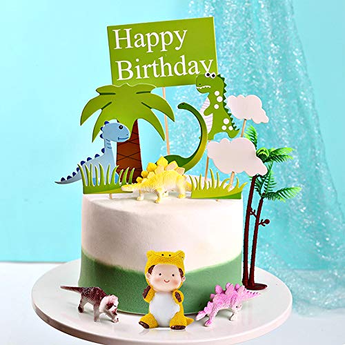 Keleily Dinosaurio Pastel Toppers 12 Piezas de Suministros de Fiesta de Dinosaurios con Lindo Bebé Dinosaurio, Dinosaurios, árboles, hierba y nubes para la fiesta de cumpleaños de los niños