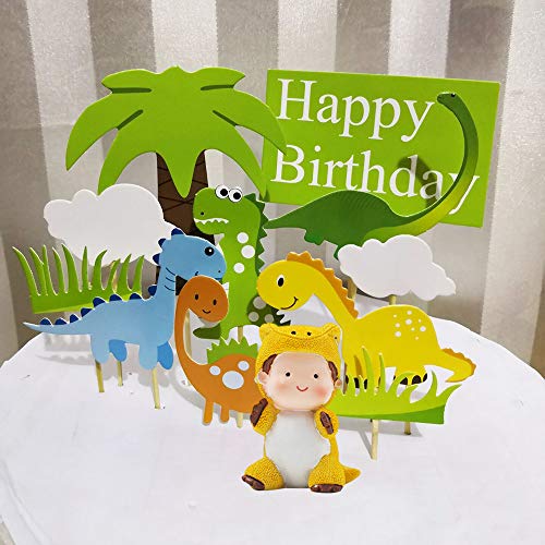 Keleily Dinosaurio Pastel Toppers 12 Piezas de Suministros de Fiesta de Dinosaurios con Lindo Bebé Dinosaurio, Dinosaurios, árboles, hierba y nubes para la fiesta de cumpleaños de los niños