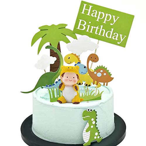 Keleily Dinosaurio Pastel Toppers 12 Piezas de Suministros de Fiesta de Dinosaurios con Lindo Bebé Dinosaurio, Dinosaurios, árboles, hierba y nubes para la fiesta de cumpleaños de los niños