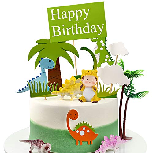 Keleily Dinosaurio Pastel Toppers 12 Piezas de Suministros de Fiesta de Dinosaurios con Lindo Bebé Dinosaurio, Dinosaurios, árboles, hierba y nubes para la fiesta de cumpleaños de los niños