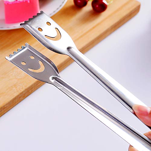 Keleily Pinzas Cocina 6 Piezas Pinzas Barbacoa Acero Inoxidable Pinzas para Ensalada Pinzas para Servir Verduras, Pan Tostado, Pastelería, Sándwich, Barbacoa, Hielo, Pequeño, 16,8 CM, Diseño Sonrisa