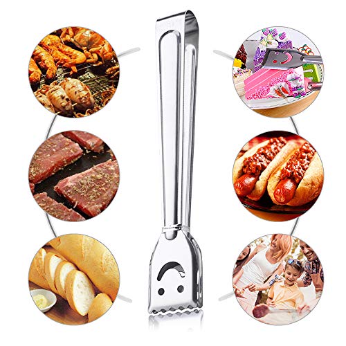 Keleily Pinzas Cocina 6 Piezas Pinzas Barbacoa Acero Inoxidable Pinzas para Ensalada Pinzas para Servir Verduras, Pan Tostado, Pastelería, Sándwich, Barbacoa, Hielo, Pequeño, 16,8 CM, Diseño Sonrisa