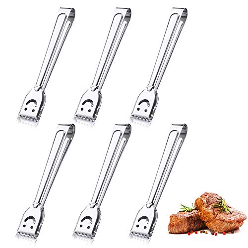 Keleily Pinzas Cocina 6 Piezas Pinzas Barbacoa Acero Inoxidable Pinzas para Ensalada Pinzas para Servir Verduras, Pan Tostado, Pastelería, Sándwich, Barbacoa, Hielo, Pequeño, 16,8 CM, Diseño Sonrisa