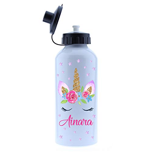 Kembilove – Cantimplora Infantil Personalizada – Botella de Aluminio Personalizada con el Nombre del Niño o Niña – Capacidad 500 ml peques – Cantimplora Unicornio.