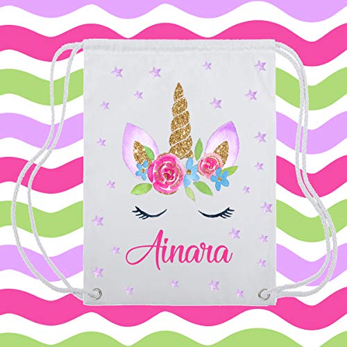 Kembilove Mochila Personalizada con Nombre Infantil – Mochilas Saco Personalizadas con el Nombre del Niño o Niña – Mochila Cuerdas Vuelta al Cole de Unicornio