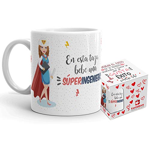 Kembilove Taza de Café Ingeniera – En Esta Taza Bebe una Súper Ingeniera – Taza de Desayuno para la Oficina – Taza de Café y Té para Profesionales – Taza de Cerámica Impresa – Tazas de 350 ml