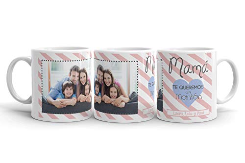 Kembilove Taza de Café Mamá te Queremos un montón – Taza de Desayuno con Foto Personalizada – Taza de Café y Té para Regalo Original Mamá – Taza de Cerámica Impresa – Tazas de de 350 ml