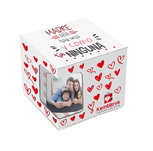 Kembilove Taza de Café Mamá te Queremos un montón – Taza de Desayuno con Foto Personalizada – Taza de Café y Té para Regalo Original Mamá – Taza de Cerámica Impresa – Tazas de de 350 ml