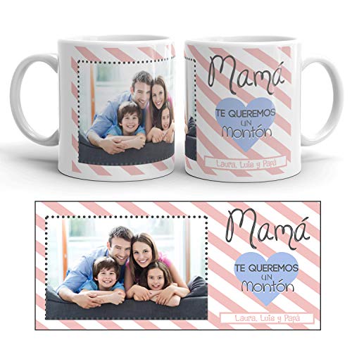 Kembilove Taza de Café Mamá te Queremos un montón – Taza de Desayuno con Foto Personalizada – Taza de Café y Té para Regalo Original Mamá – Taza de Cerámica Impresa – Tazas de de 350 ml