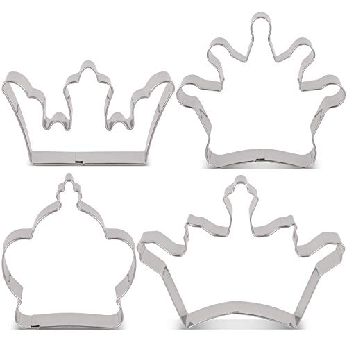 KENIAO Juego de Cortadores de Galletas en Forma de Corona Moldes para Galletas - 4 Piezas -Corona de Rey, Corona de Reina, Corona de Príncipe y Corona de Princesa - Acero Inoxidable
