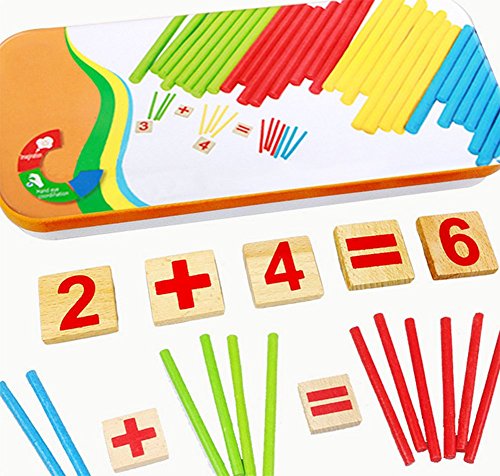 kentop Montessori Maths Jouet en bois Chiffres apprendre avec boîte métallique de calcul Bâtonnets pädago gisches Jouet éducatif pour enfants à partir de 3 ans