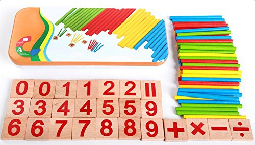 kentop Montessori Maths Jouet en bois Chiffres apprendre avec boîte métallique de calcul Bâtonnets pädago gisches Jouet éducatif pour enfants à partir de 3 ans