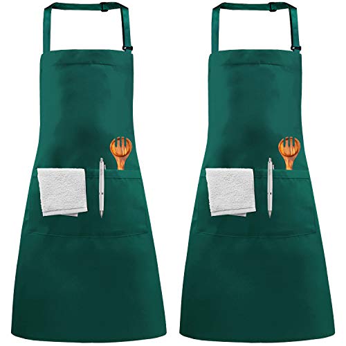 KEREDA Delantales de cocina, 2 unidades de delantales de cocinero con 2 bolsillos ajustables para hombres y mujeres en el hogar, restaurante para hornear, barbacoa, jardinería