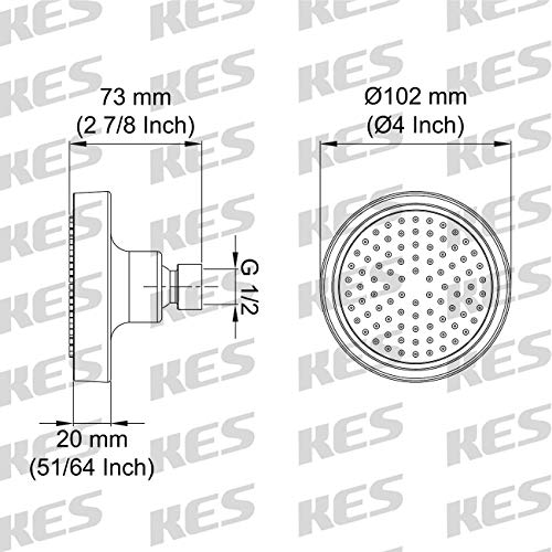 KES Alcachofa Ducha de Baño Fija Cabeza de Ducha Redonda 10 cm, Cromo Pulido J335S4-CH