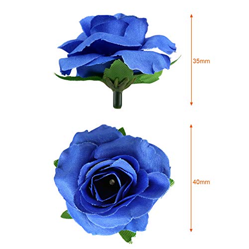 Kesote 50 Cabezas de Rosas Artificiales Flores Artificiales para Manualidades Decoración de Bodas Fiestas, Azul, 4 CM