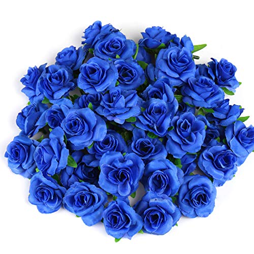 Kesote 50 Cabezas de Rosas Artificiales Flores Artificiales para Manualidades Decoración de Bodas Fiestas, Azul, 4 CM