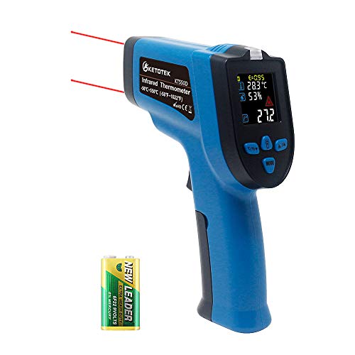 Ketotek KT550D Pistola de termómetro infrarrojo digital con láser dual sin contacto -50 ~ 550 ℃ con termopar K Humedad ajustable Emisividad