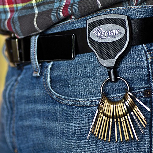 KEY-BAK SUPER48 - Carrete de llave estable Kevlar cuerda hasta 15 llaves con clip, negro