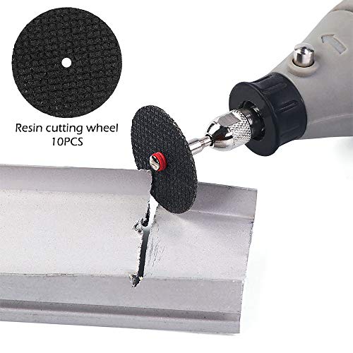 Keyohome - Juego de 62 discos de corte de diamante, vástago de 1/8 pulgadas, rueda de corte mini Dremel con 5 mandriles y 2 destornilladores para piedra de resina de metal y madera