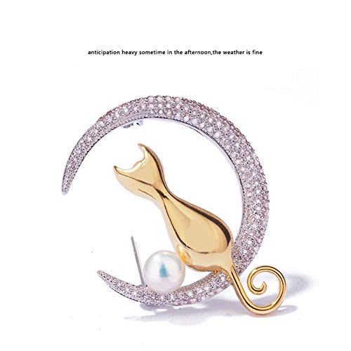 KGDC Broche de Moda Broche de la Luna de Cristal, Gato Personalidad Pin, de Gama Alta Lindo Accesorios Occidental Japonesa, señoras y niñas Accesorios Broche Nupcial
