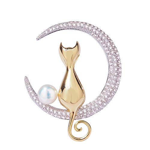 KGDC Broche de Moda Broche de la Luna de Cristal, Gato Personalidad Pin, de Gama Alta Lindo Accesorios Occidental Japonesa, señoras y niñas Accesorios Broche Nupcial