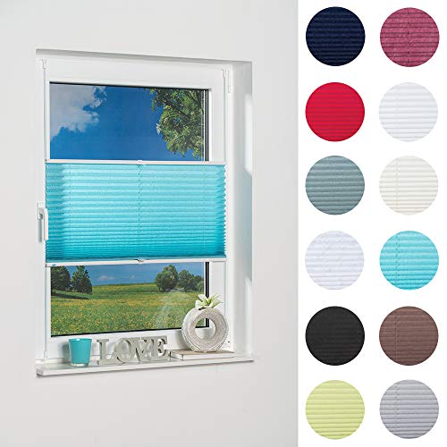 Khome Cortina Plisada Palma con fijación de Arandelas, poliéster, Iceblau, 65 x 130 cm