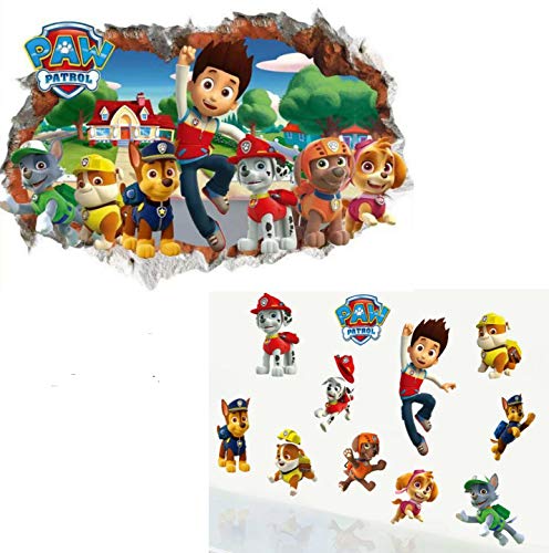 Kibi 2PCS La Patrulla Canina - Adhesivo Decorativo 3D Para Pared de Habitación Infantil Pegatinas Patrulla Canina Pared Pegatinas de Pared Patrulla Canina