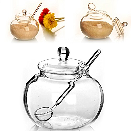 Kicode Cristal transparente hogar 250ml Jarra de vidrio Caramelo especia Cilindro Cocinar Spicing Sugar Bowl