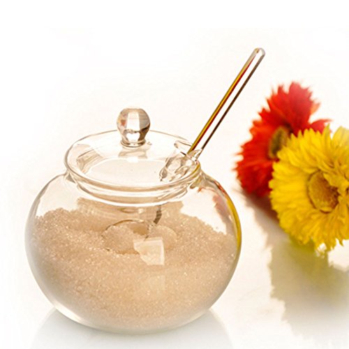 Kicode Cristal transparente hogar 250ml Jarra de vidrio Caramelo especia Cilindro Cocinar Spicing Sugar Bowl