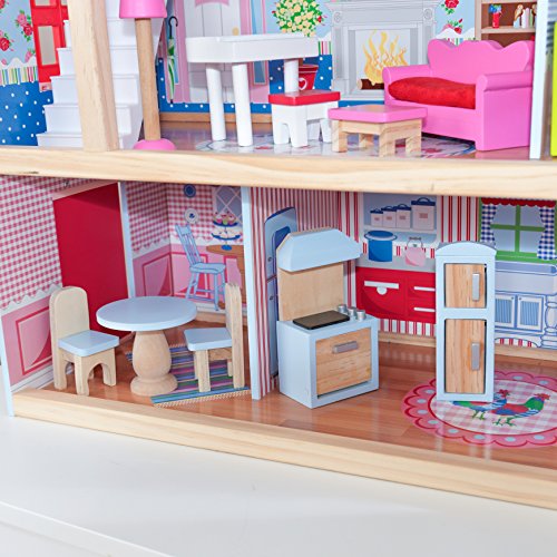 KidKraft-Chelsea Casa madera con muebles y accesorios incluidos, 3 pisos, para muñecas de 30 cm, multicolor, (65054)