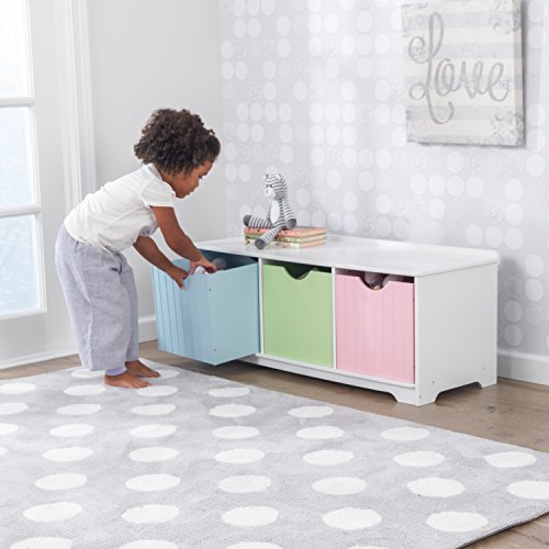 KidKraft Nantucket Banco de Madera con 3 cajones/contenedores/cestas de Almacenamiento, Muebles de Dormitorio para niños, Multicolor (Pastel)