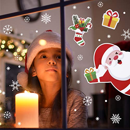 Kiiwah Pegatina Ventanas de Navidad Calcomanías Ventanas de Santa Claus Rudolph Copo de Nieve para Decoración para Navidad