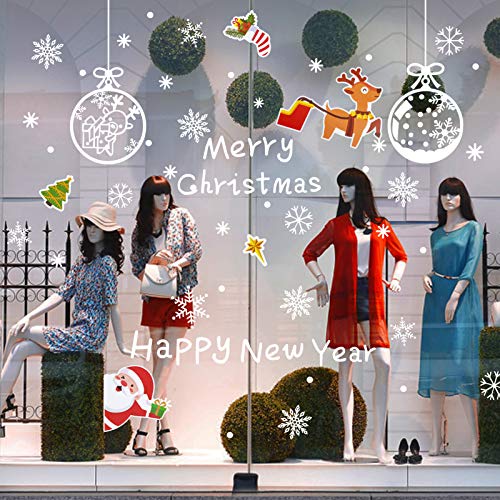 Kiiwah Pegatina Ventanas de Navidad Calcomanías Ventanas de Santa Claus Rudolph Copo de Nieve para Decoración para Navidad