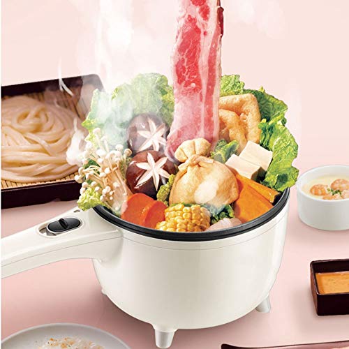 KIJHO Antiadherente Sartén, Rápido Fideos Cocina, eléctrico Hot Pot, 1L Mini Pot for bistec, Huevo, arroz Frito, Ramen, harina de Avena, Sopa con Control de Temperatura, Beige