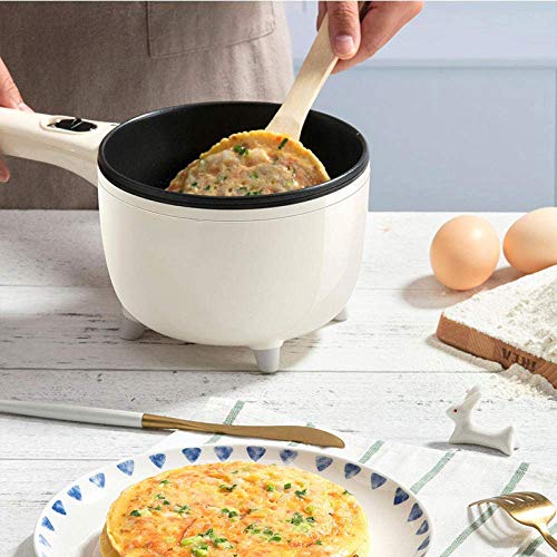 KIJHO Antiadherente Sartén, Rápido Fideos Cocina, eléctrico Hot Pot, 1L Mini Pot for bistec, Huevo, arroz Frito, Ramen, harina de Avena, Sopa con Control de Temperatura, Beige