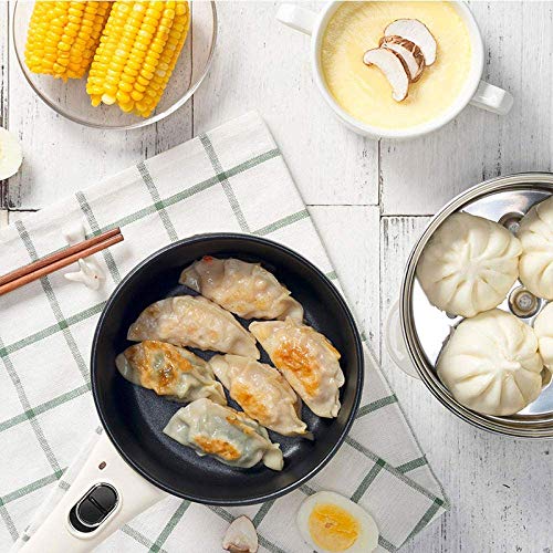 KIJHO Antiadherente Sartén, Rápido Fideos Cocina, eléctrico Hot Pot, 1L Mini Pot for bistec, Huevo, arroz Frito, Ramen, harina de Avena, Sopa con Control de Temperatura, Beige